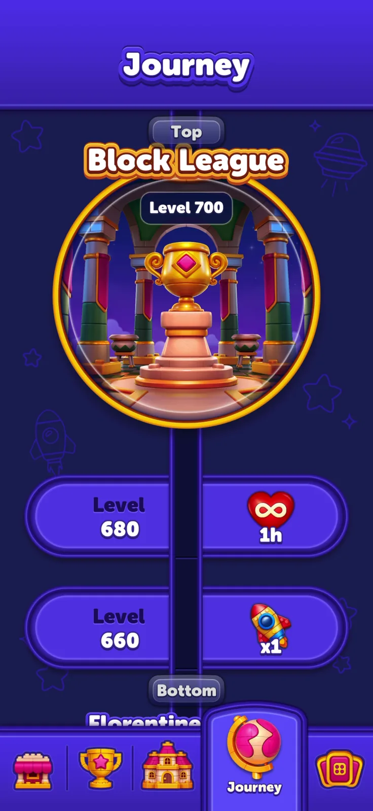Progression map screen from Block Out! Color Sort Puzzle