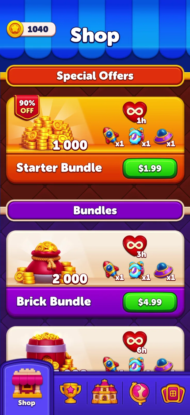 Shop screen from Block Out! Color Sort Puzzle