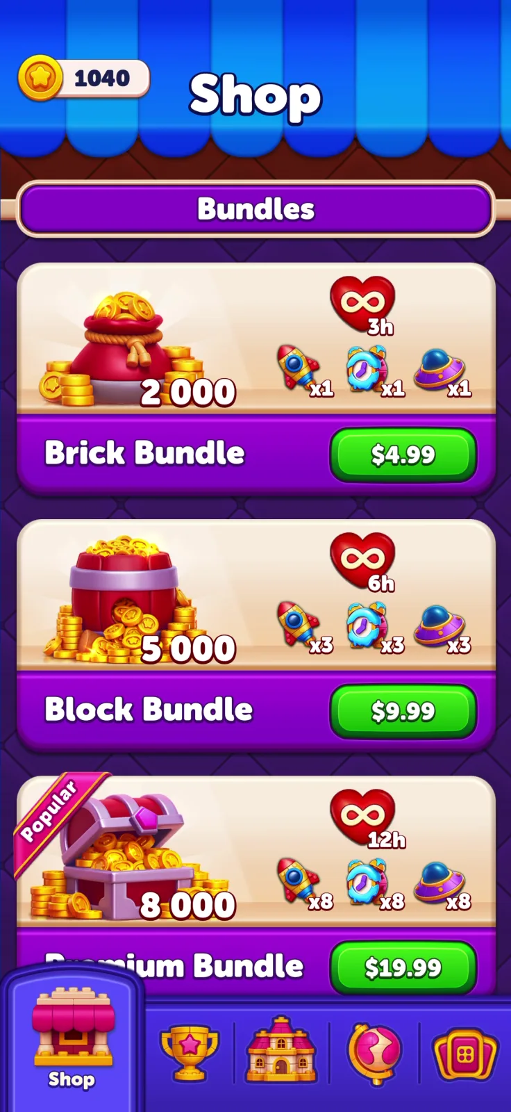 Shop screen from Block Out! Color Sort Puzzle