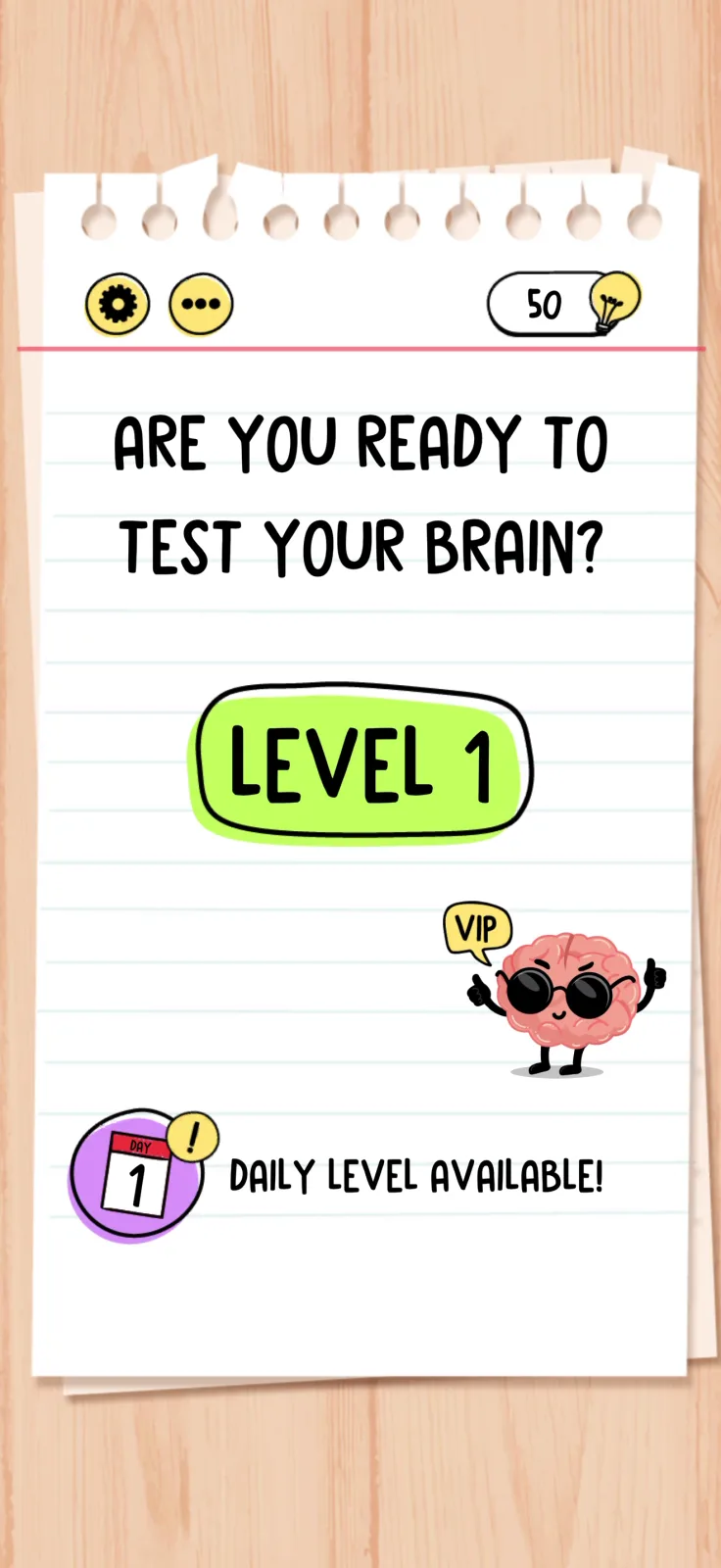 Home screen screen from Brain Test