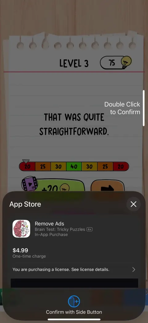 IAP sheet screen from Brain Test