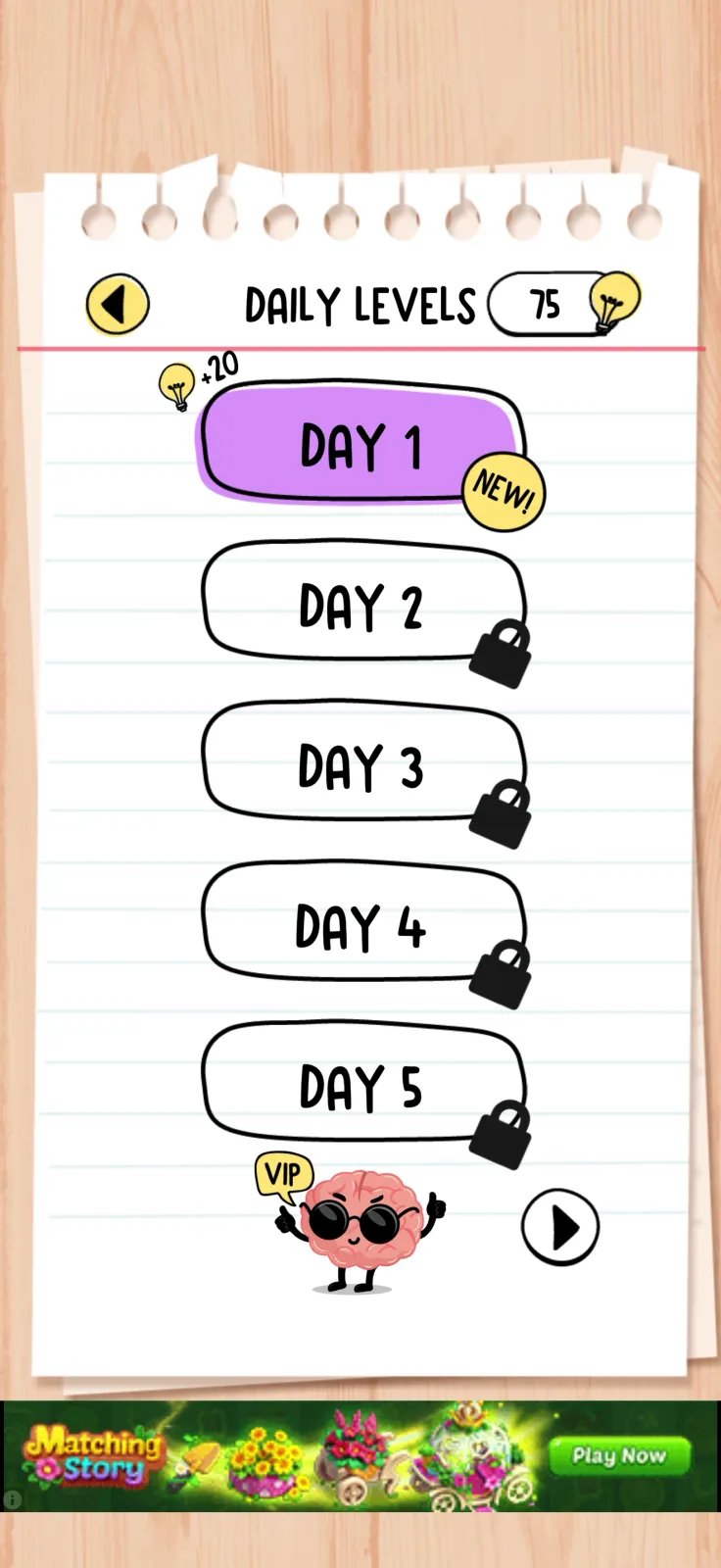 Daily rewards screen from Brain Test
