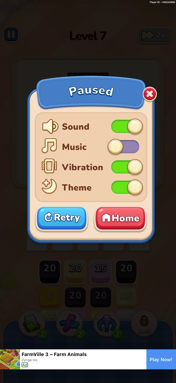 Settings screen from Colony Flow!