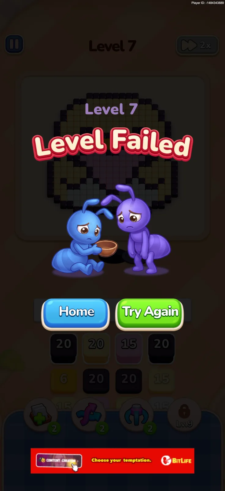 Defeat screen from Colony Flow!