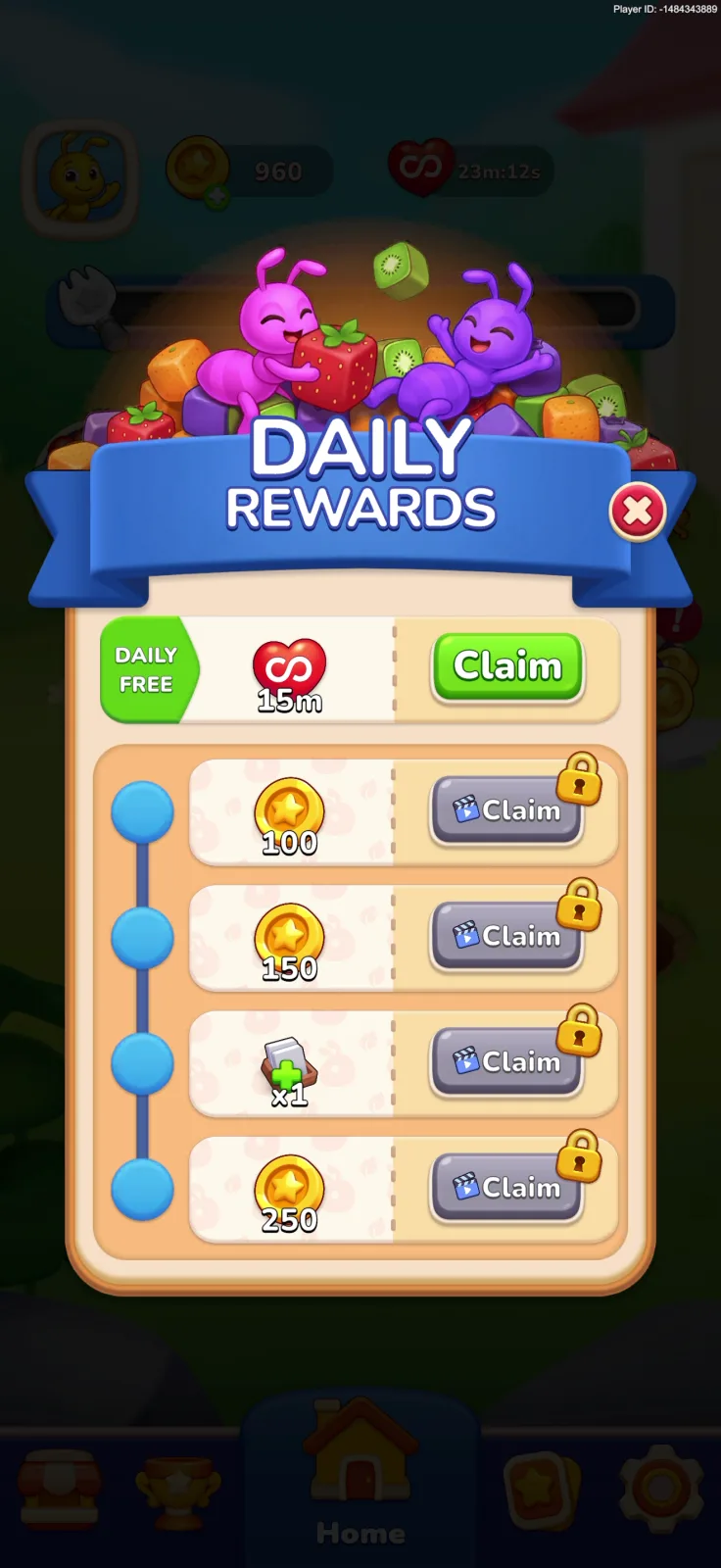 Daily rewards screen from Colony Flow!