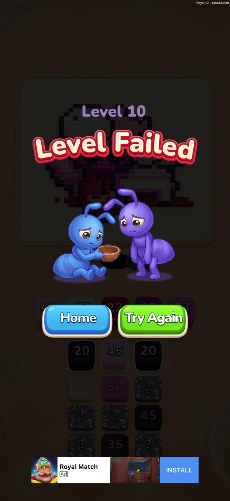 Defeat screen from Colony Flow!