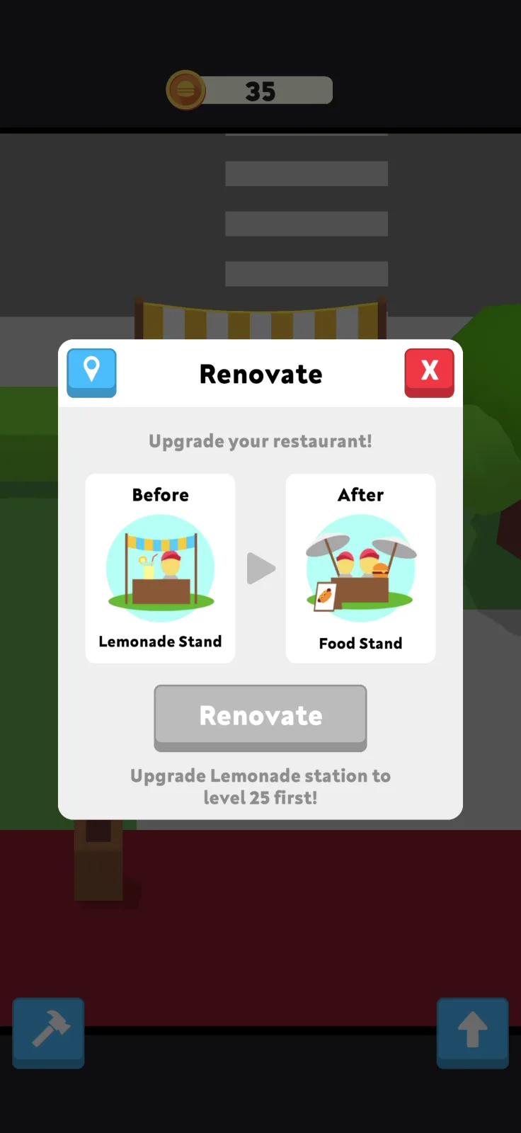 Upgrade flows screen from Eatventure