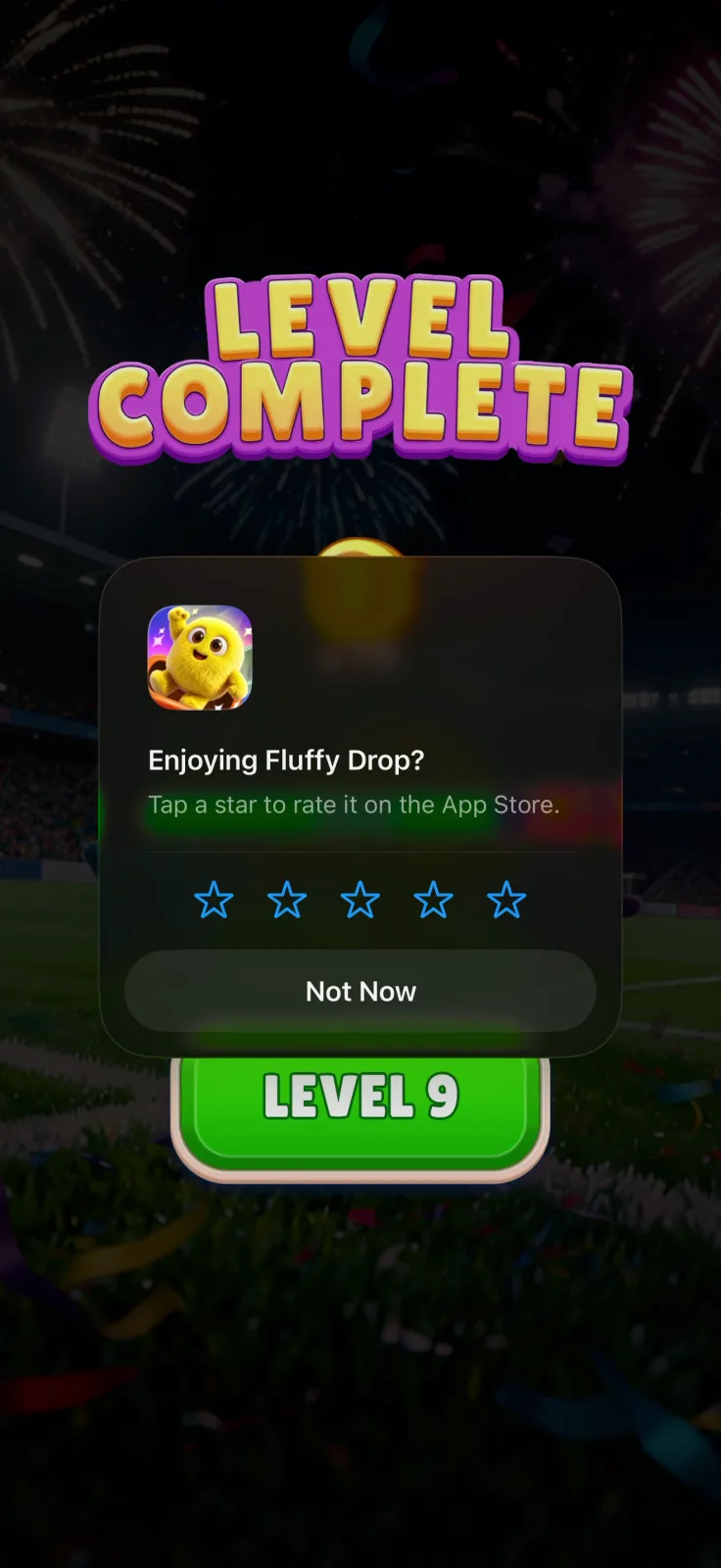 Victory screen from Fluffy Drop
