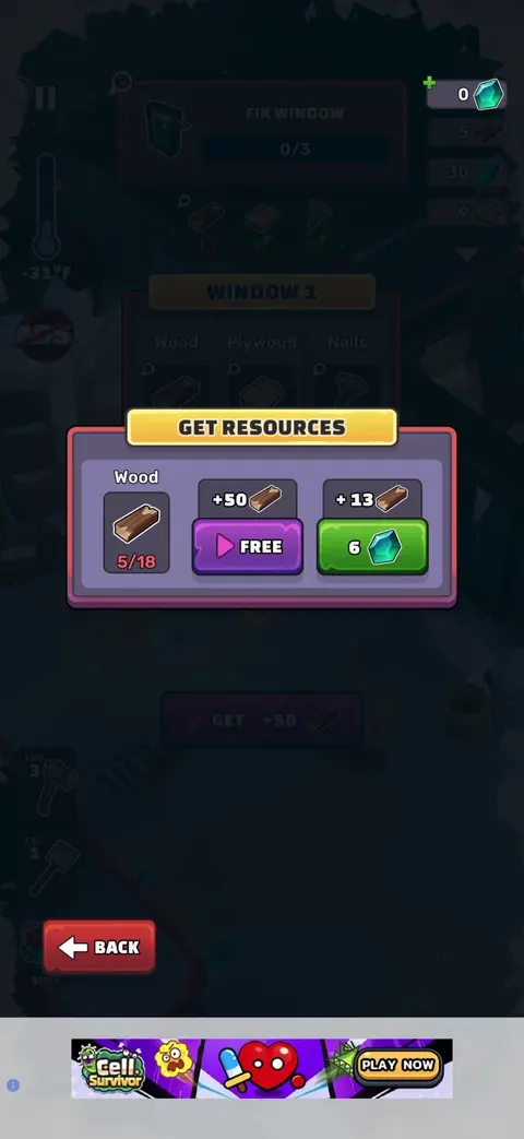 Rewarded ads screen from Frost World