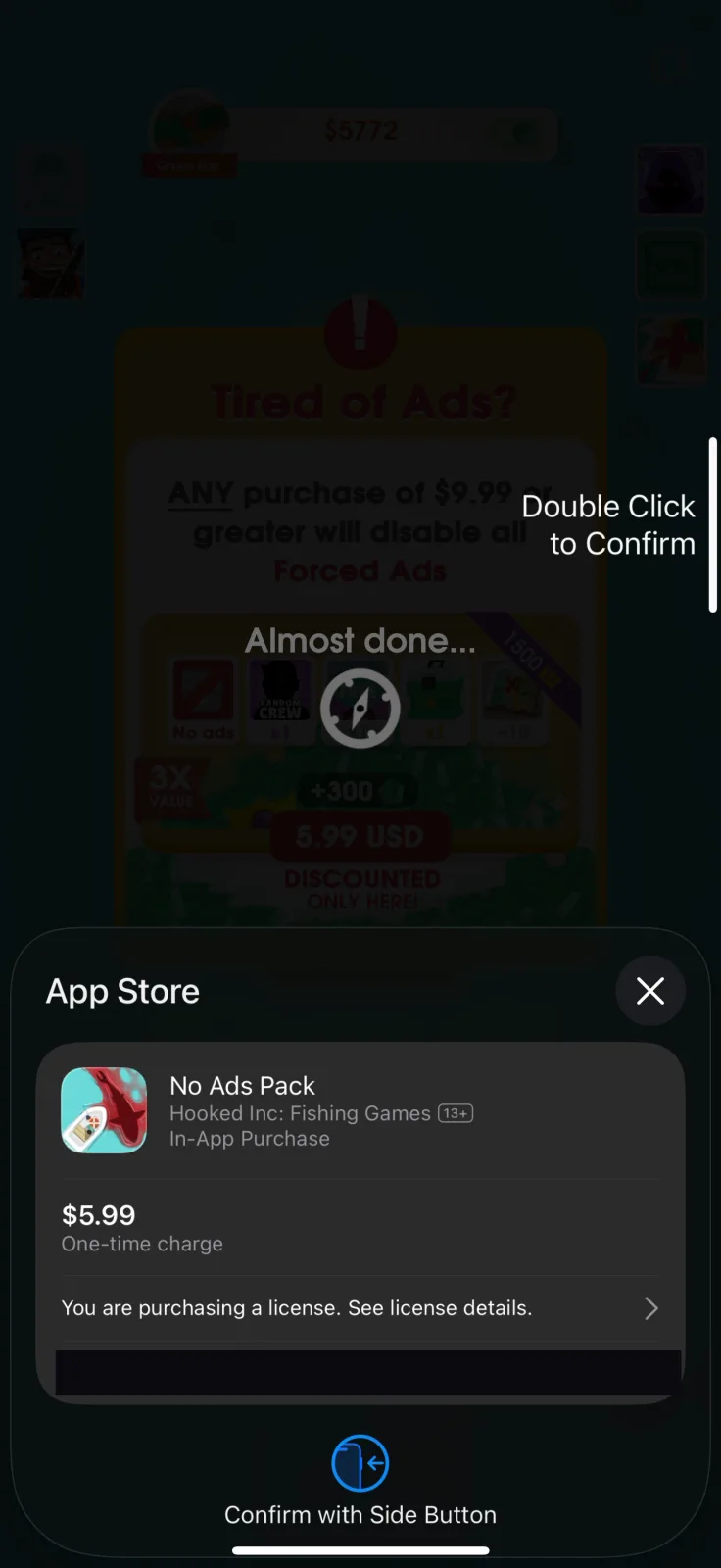 IAP sheet screen from Hooked Inc