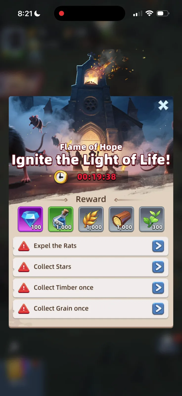 Events screen from Last Asylum
