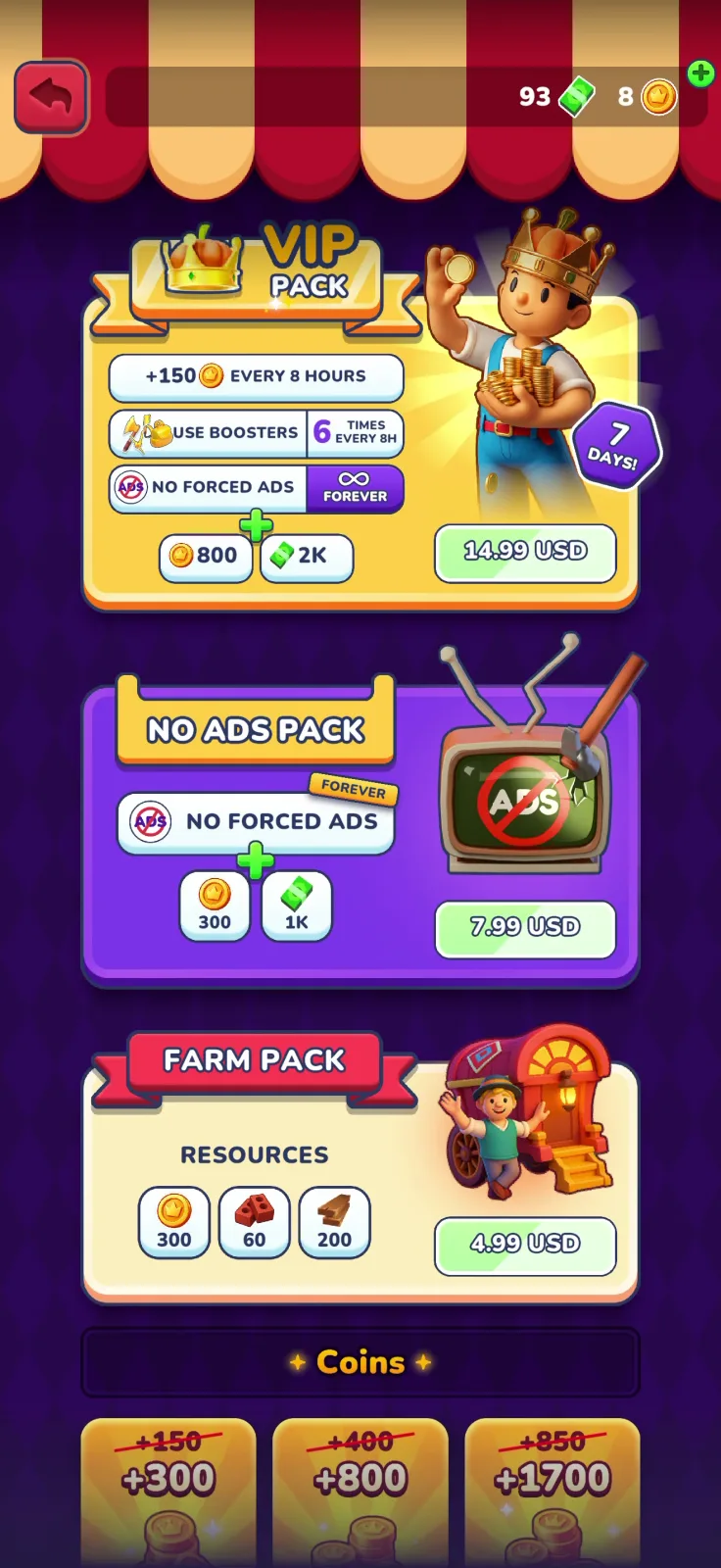 Shop screen from Little Farm Story
