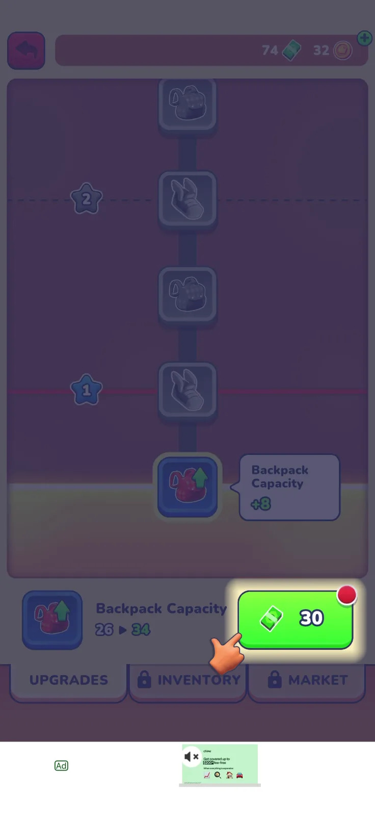 Upgrade flows screen from Little Farm Story