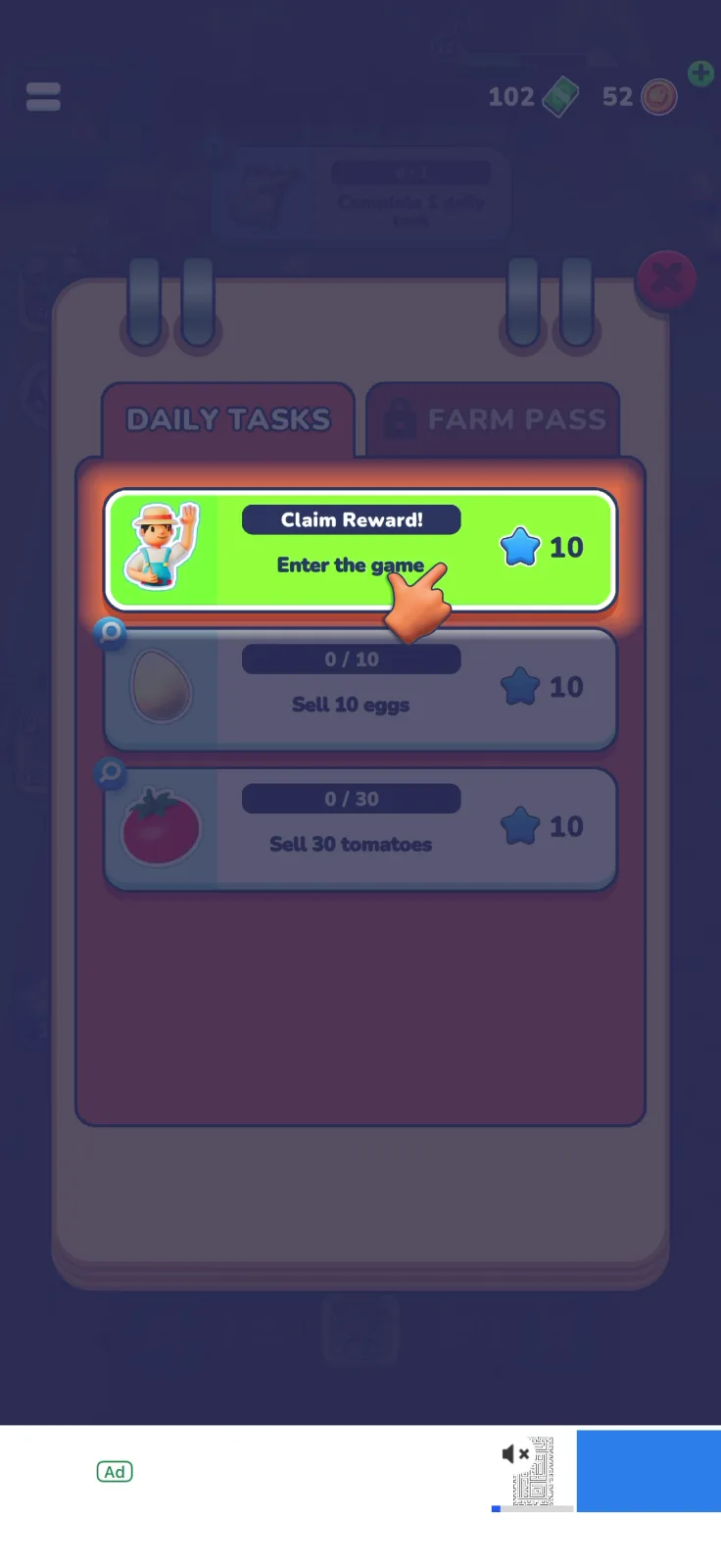 Missions screen from Little Farm Story