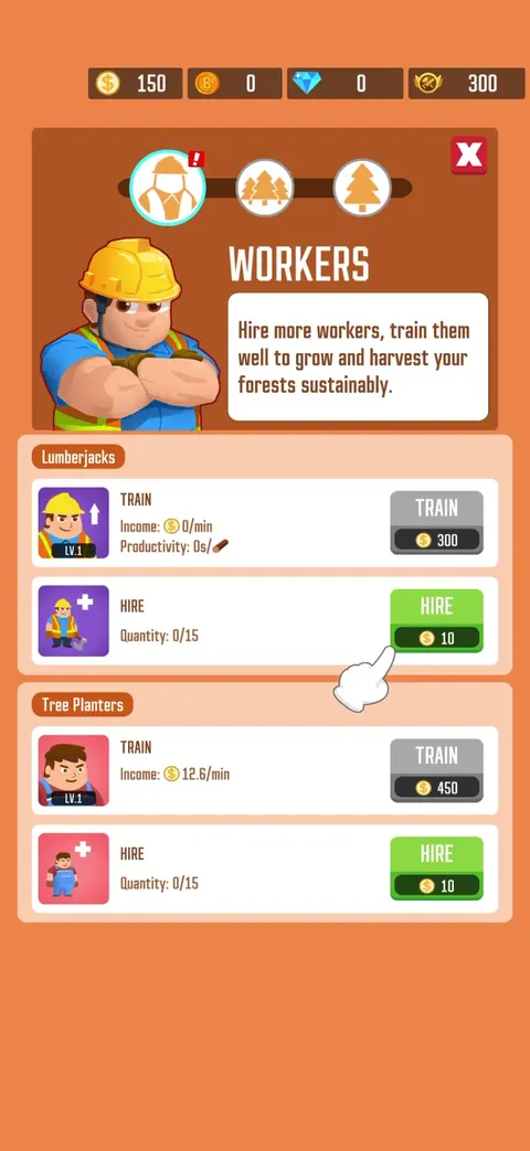 Tutorial screen from Lumber Inc