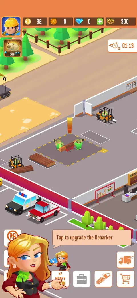 Tutorial screen from Lumber Inc
