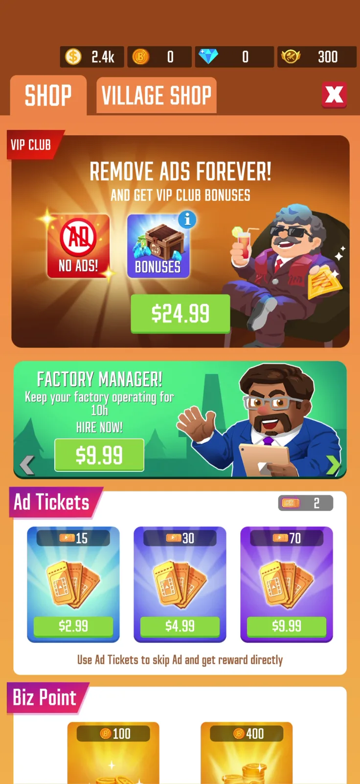 Shop screen from Lumber Inc