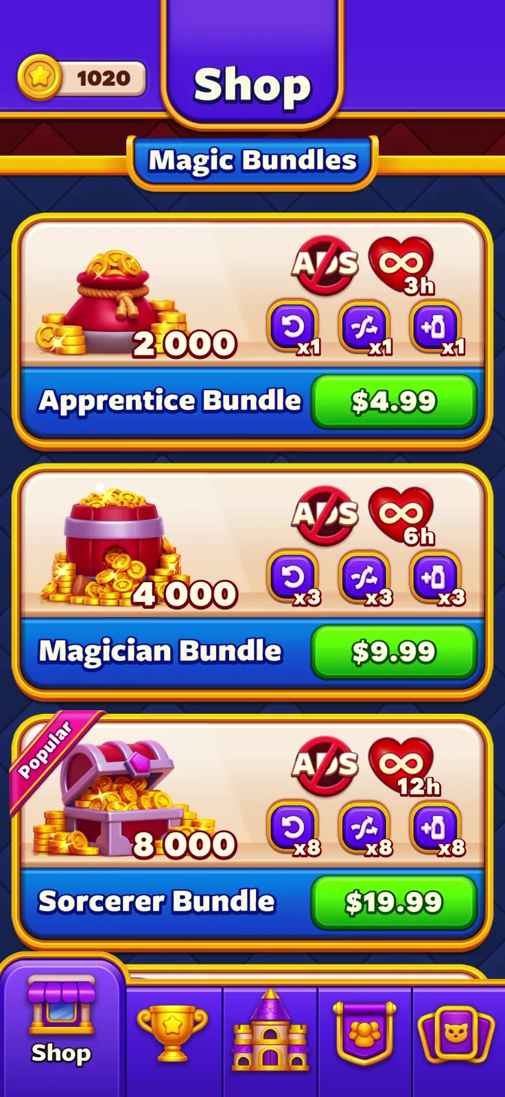 Shop screen from Magic Sort!