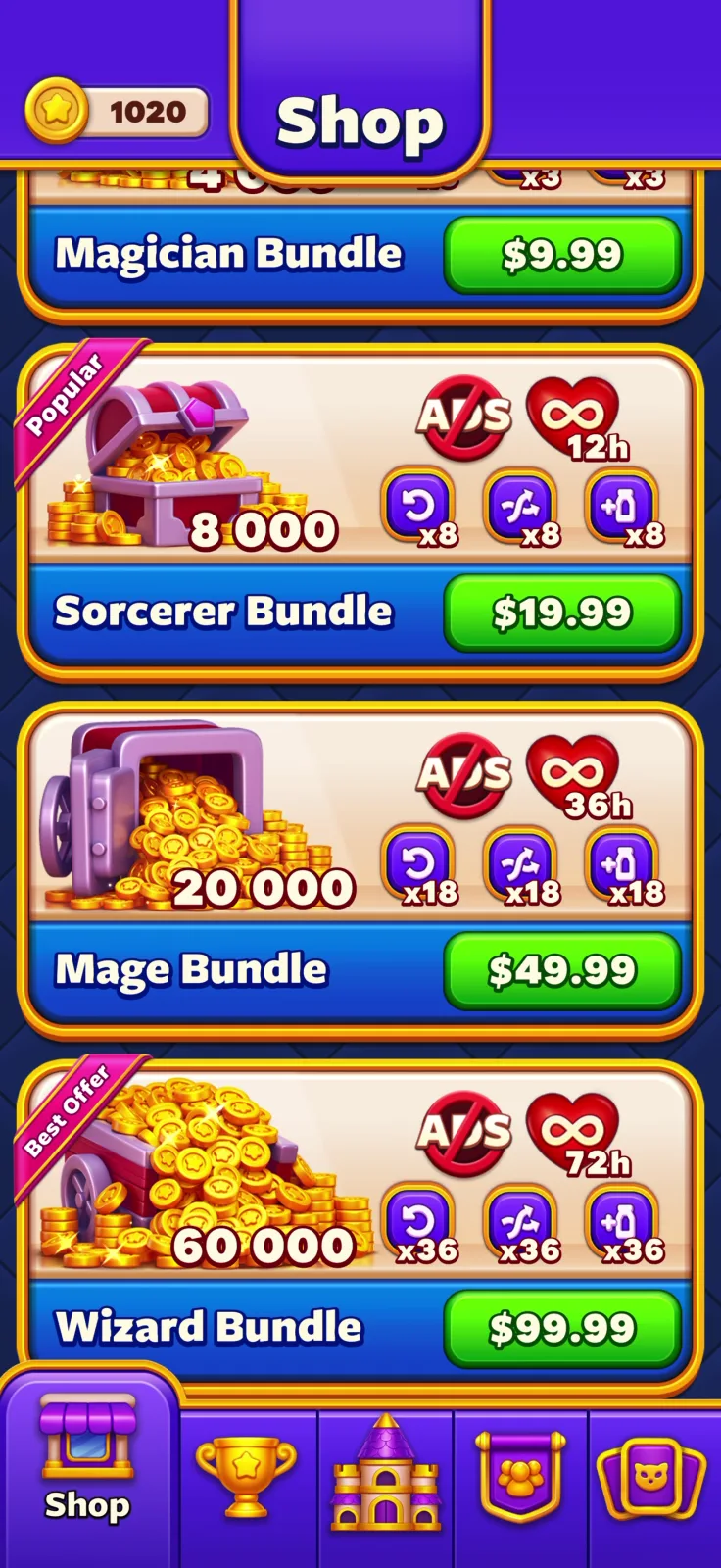 Shop screen from Magic Sort!