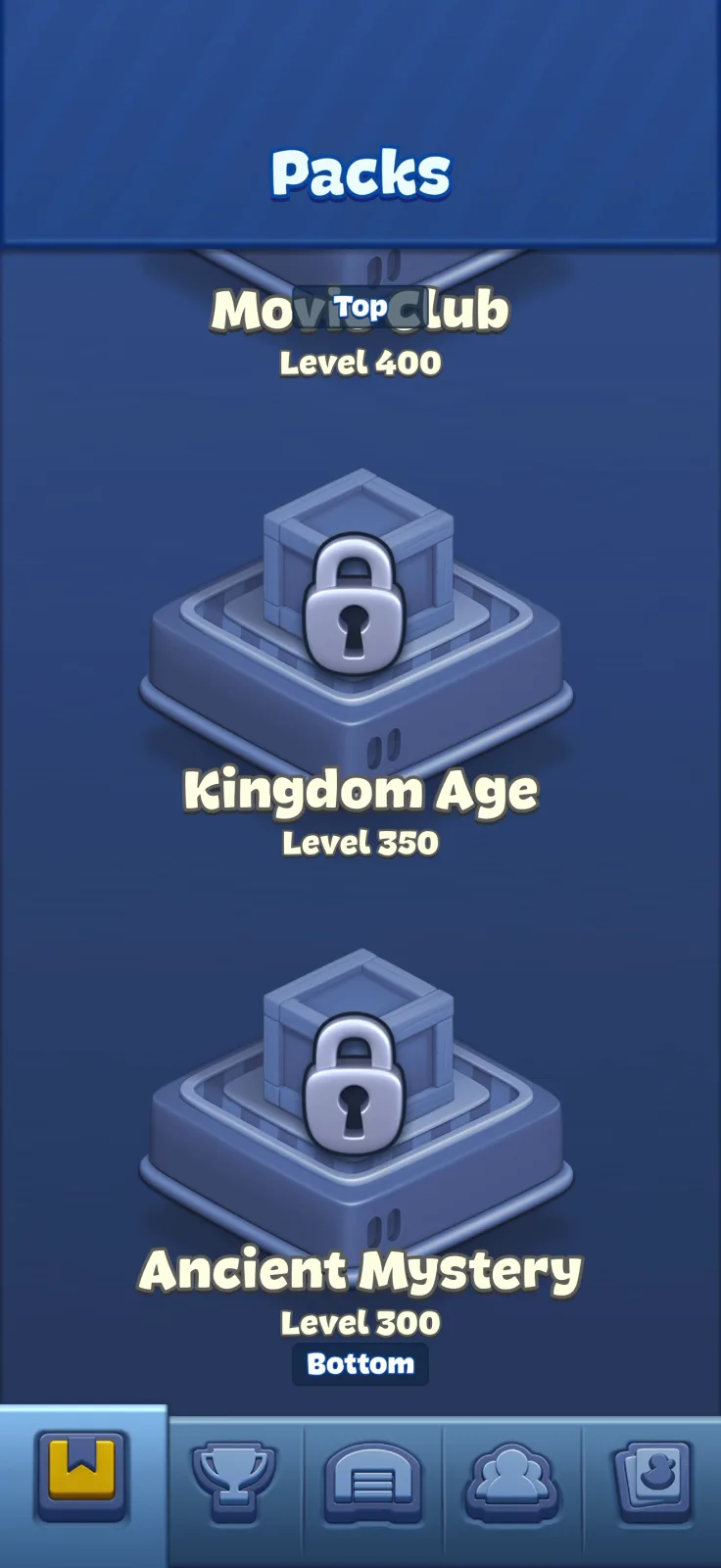 Progression map screen from Match Factory