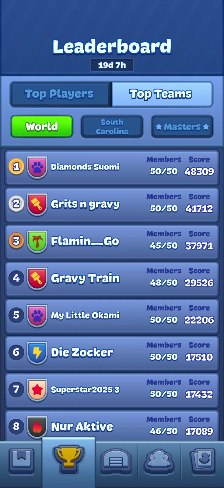 Leaderboards screen from Match Factory
