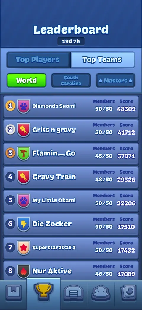 Leaderboards screen from Match Factory