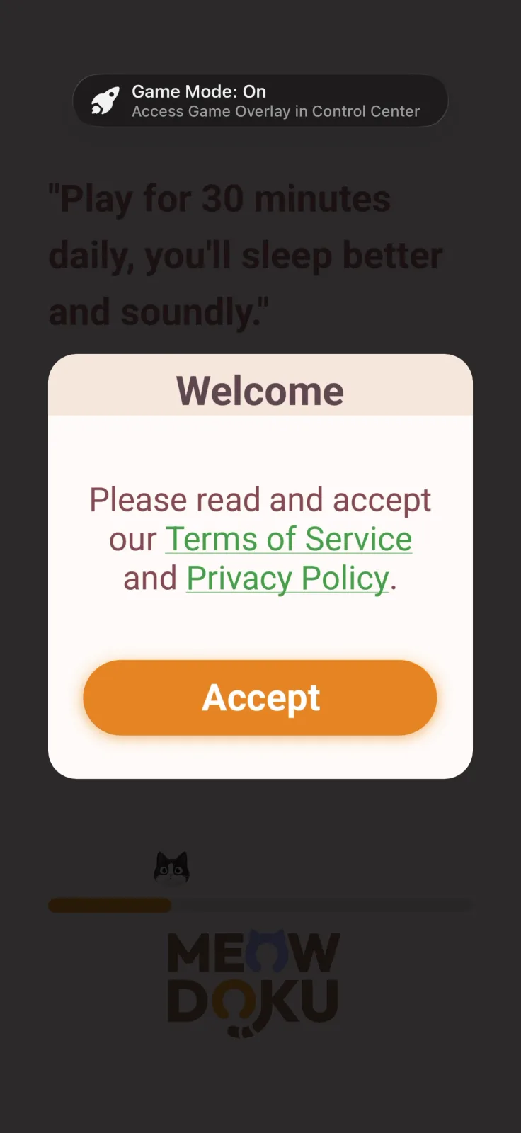 Consent & privacy screen from Meowdoku!