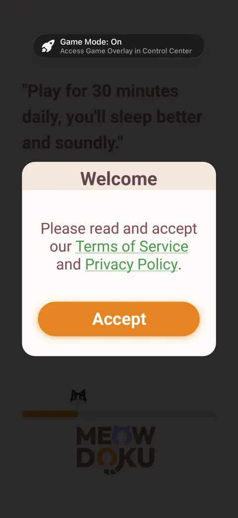 Consent & privacy screen from Meowdoku!