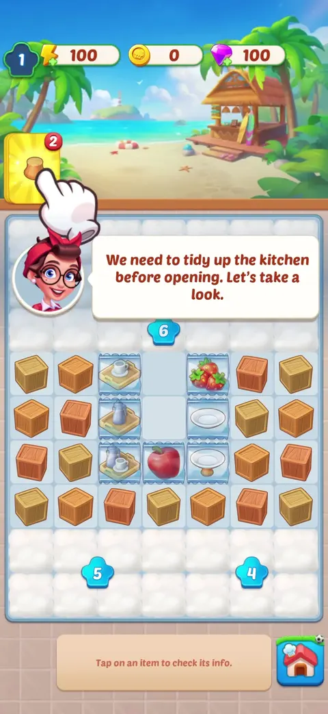 Tutorial screen from Merge Cooking: Theme Restaurant