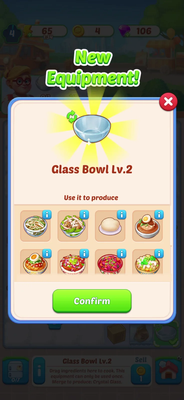 Upgrade flows screen from Merge Cooking: Theme Restaurant