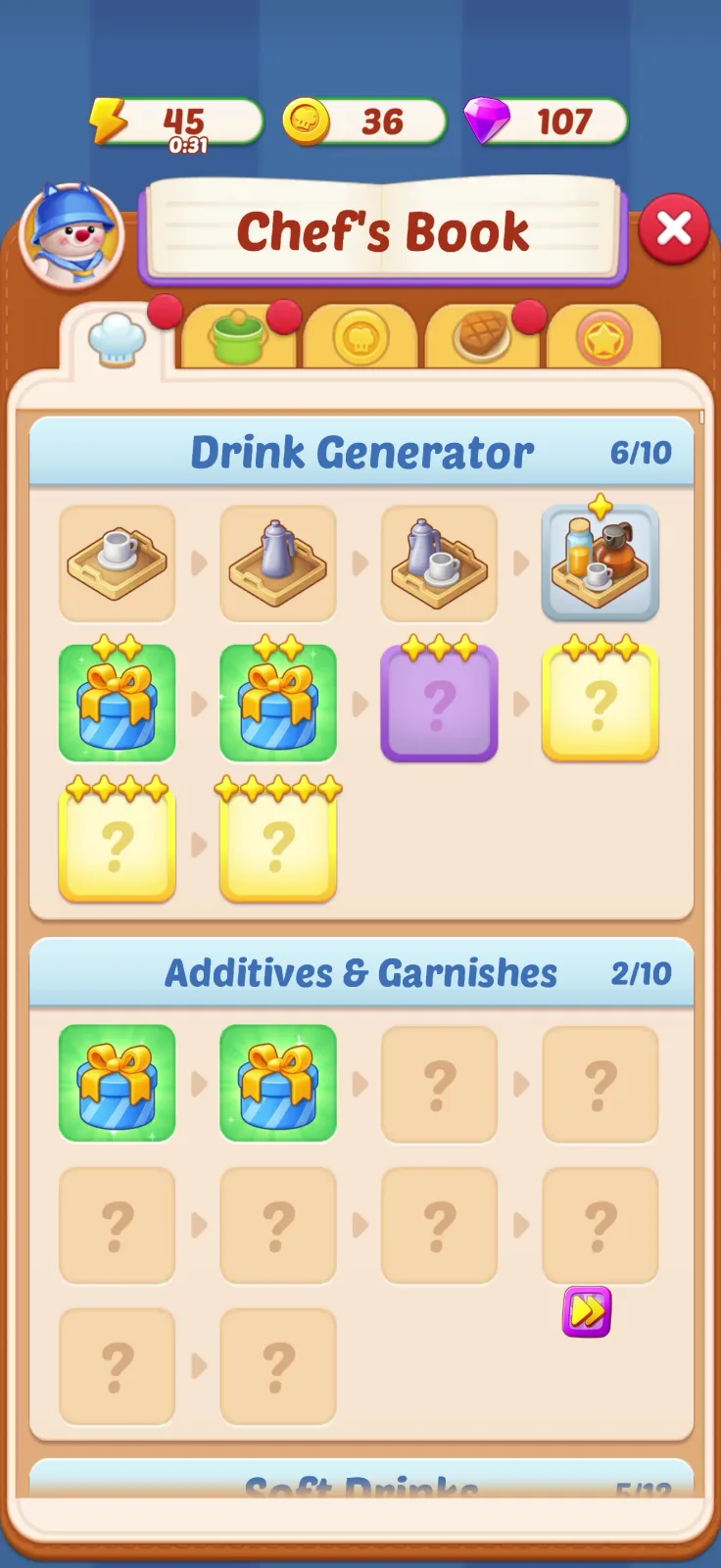 Collection systems screen from Merge Cooking: Theme Restaurant