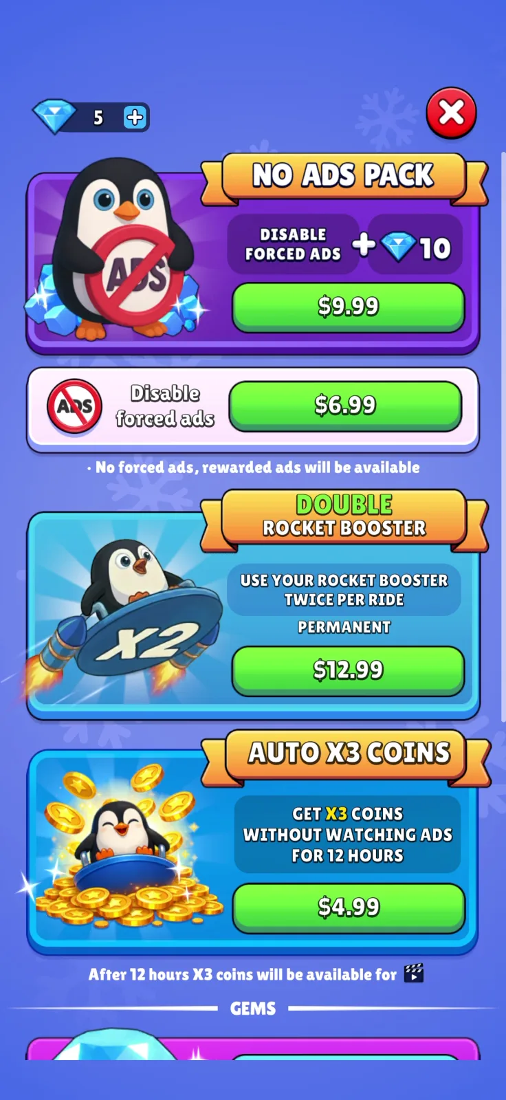 Shop screen from Sled Surfers