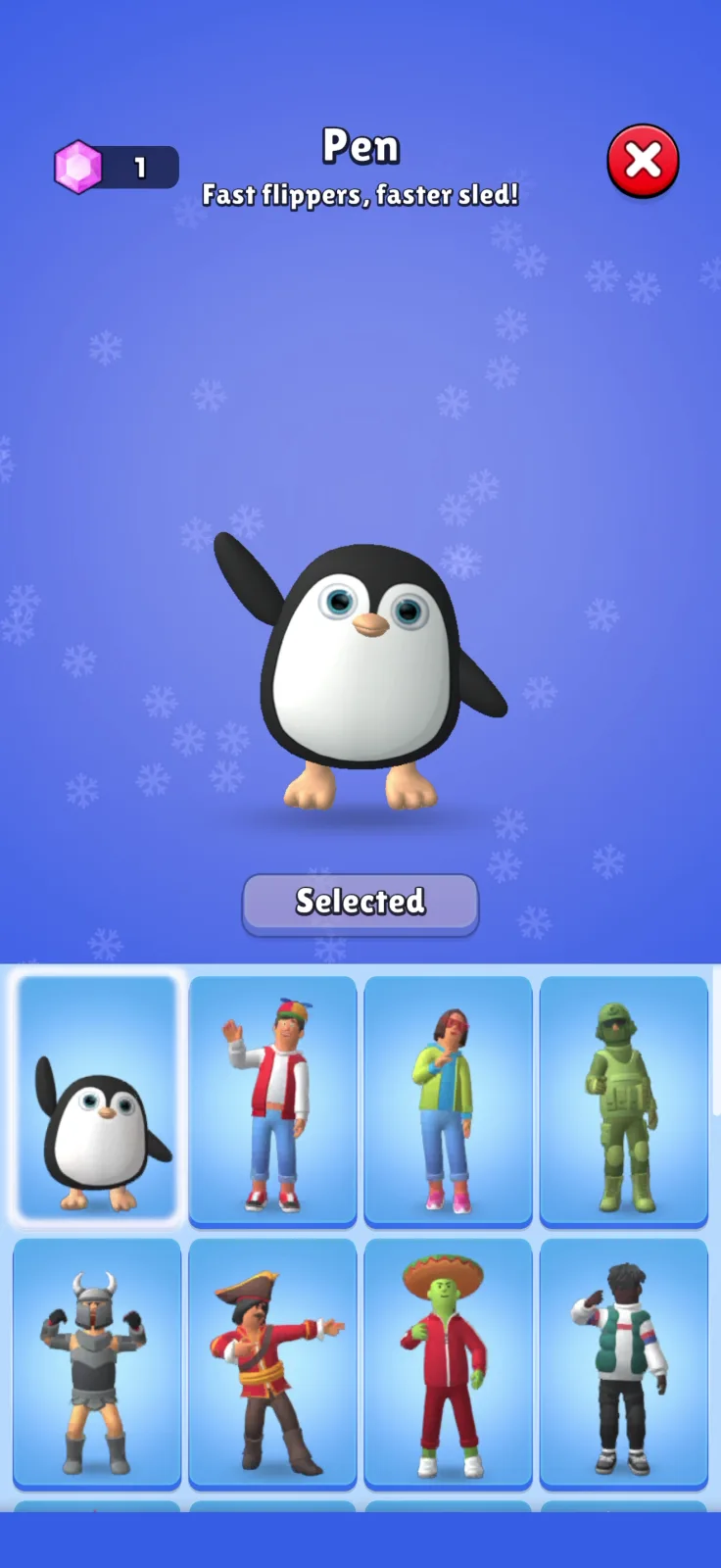 Character selection screen from Sled Surfers