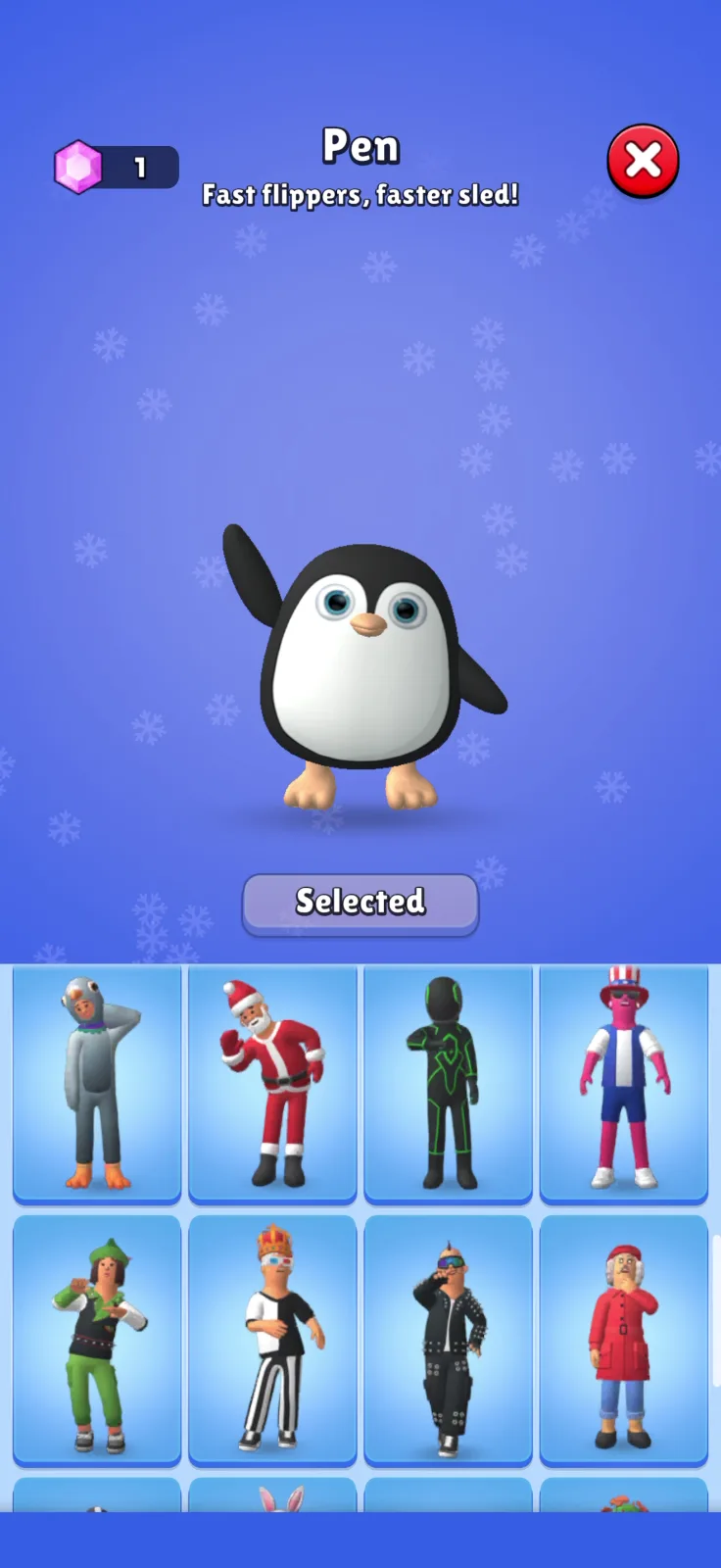 Character selection screen from Sled Surfers
