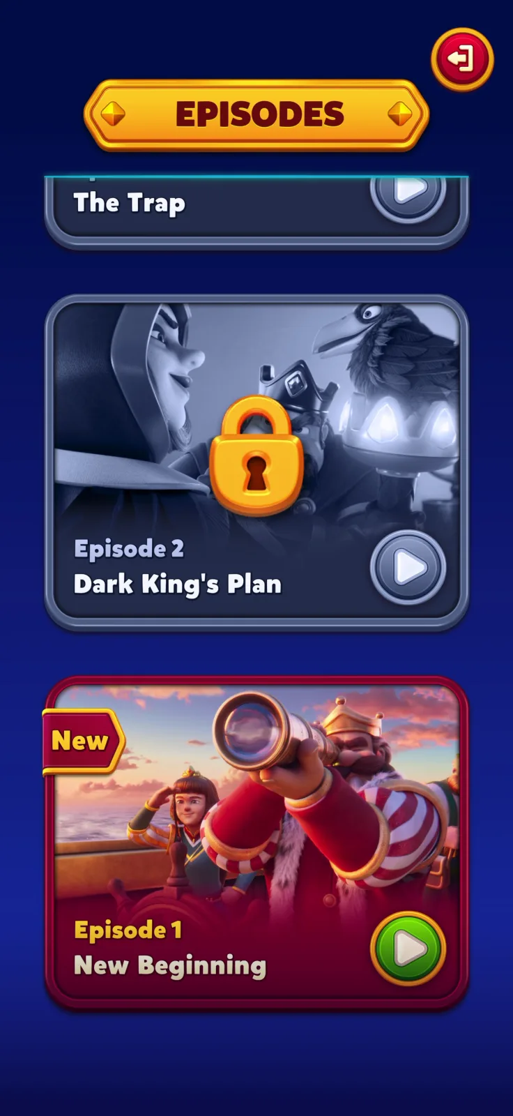 Progression map screen from Royal Kingdom