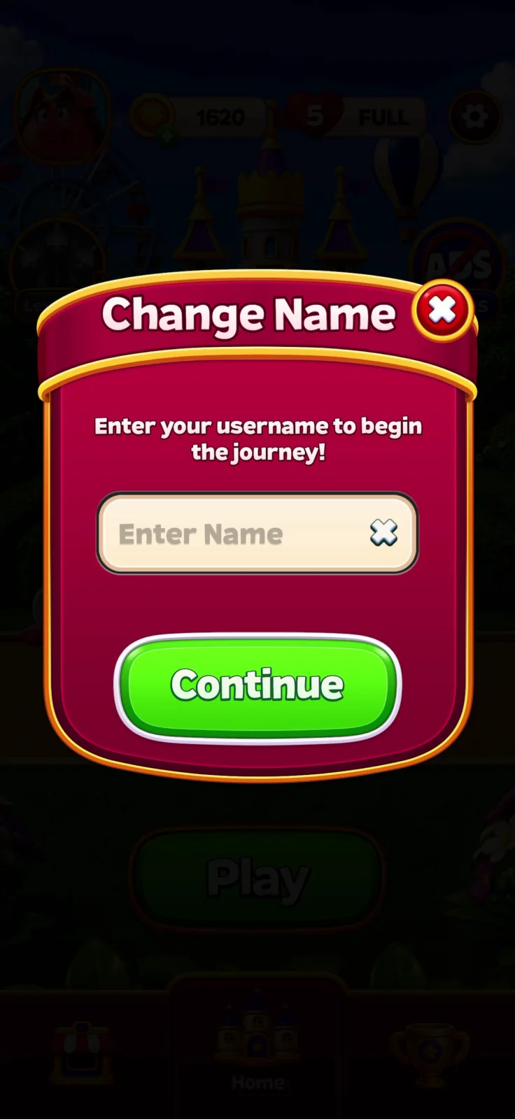 Account & login screen from Royal Smash
