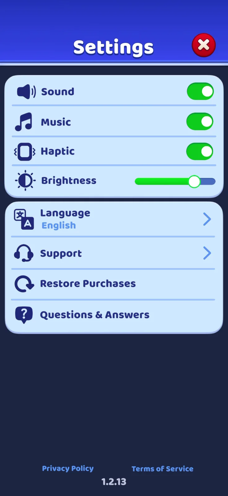 Settings screen from Search It