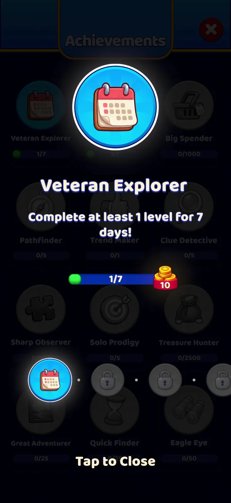 Missions screen from Search It