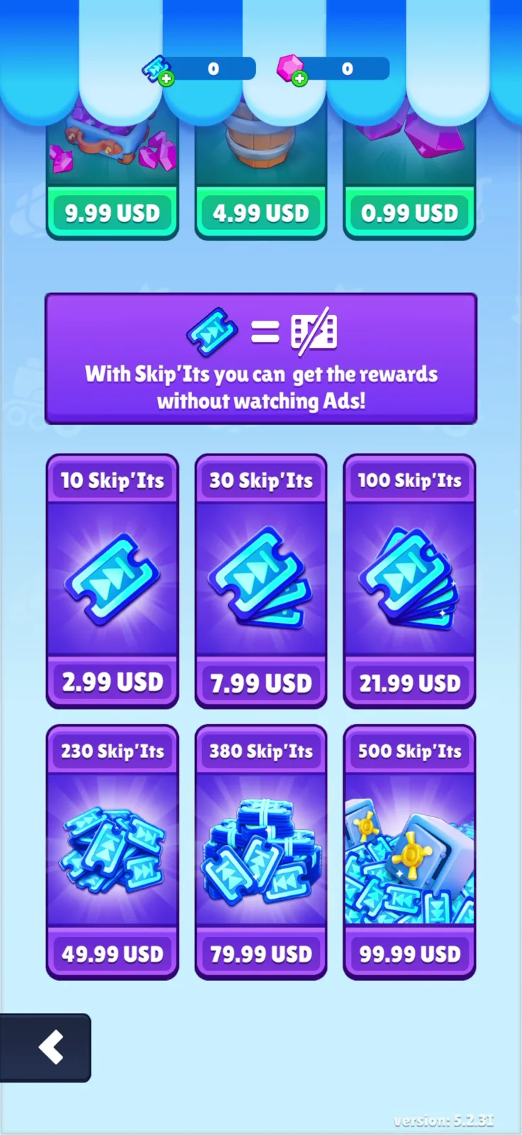 Shop screen from Train Miner