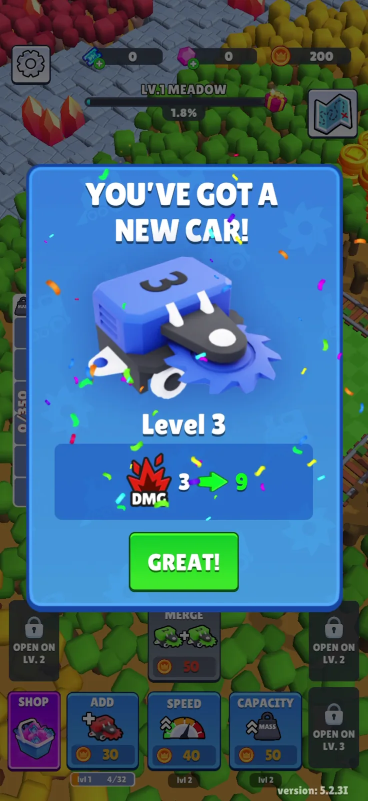 Upgrade flows screen from Train Miner