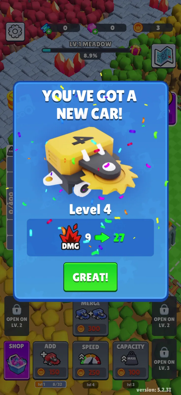 Upgrade flows screen from Train Miner