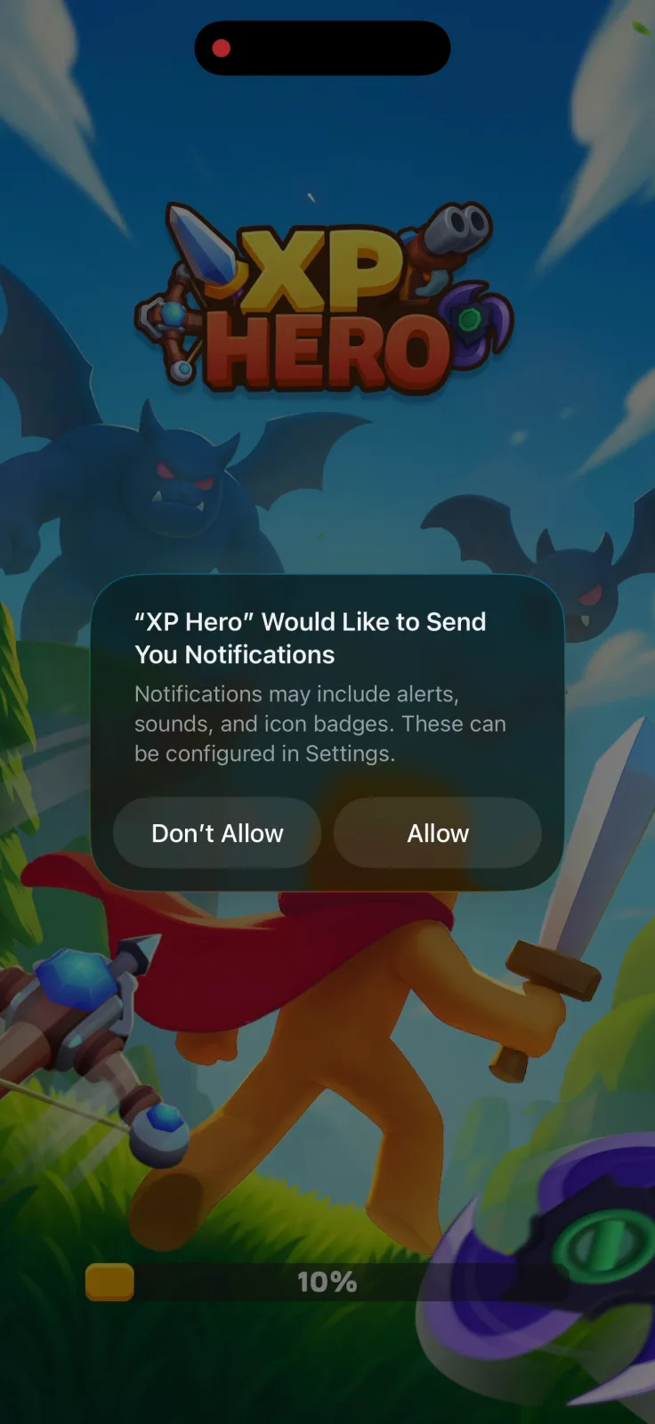Notifications screen from XP Hero