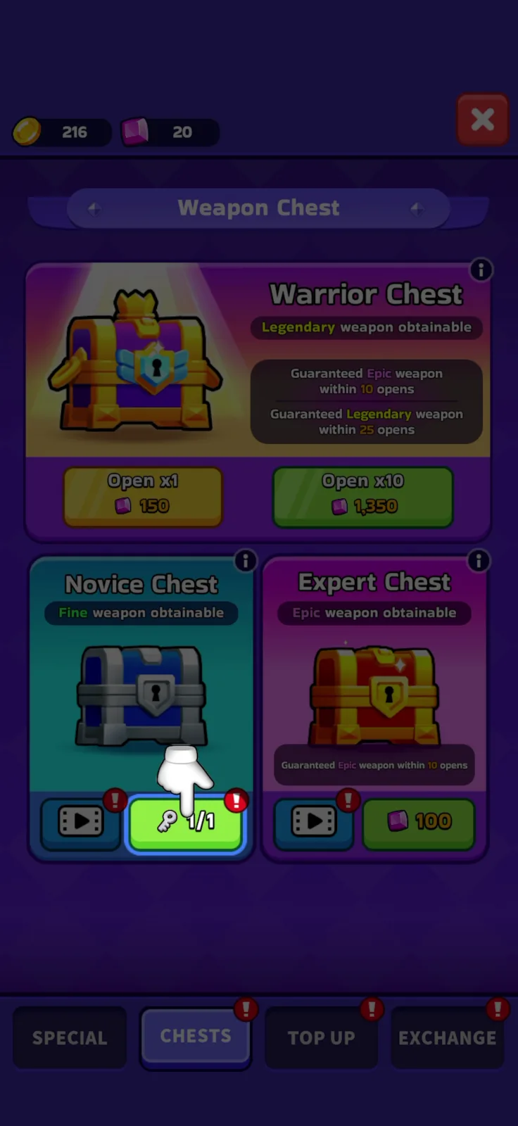 Gacha / loot box screen from XP Hero