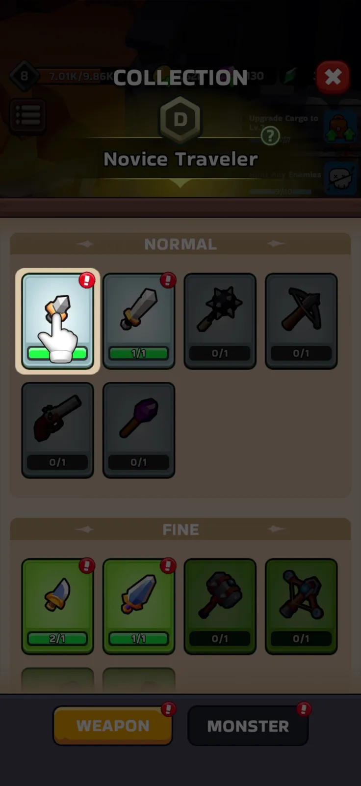 Collection systems screen from XP Hero