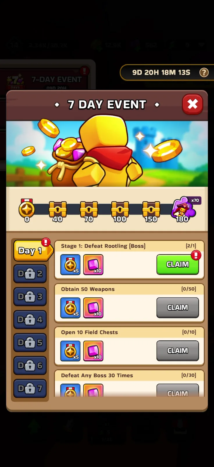 Events screen from XP Hero